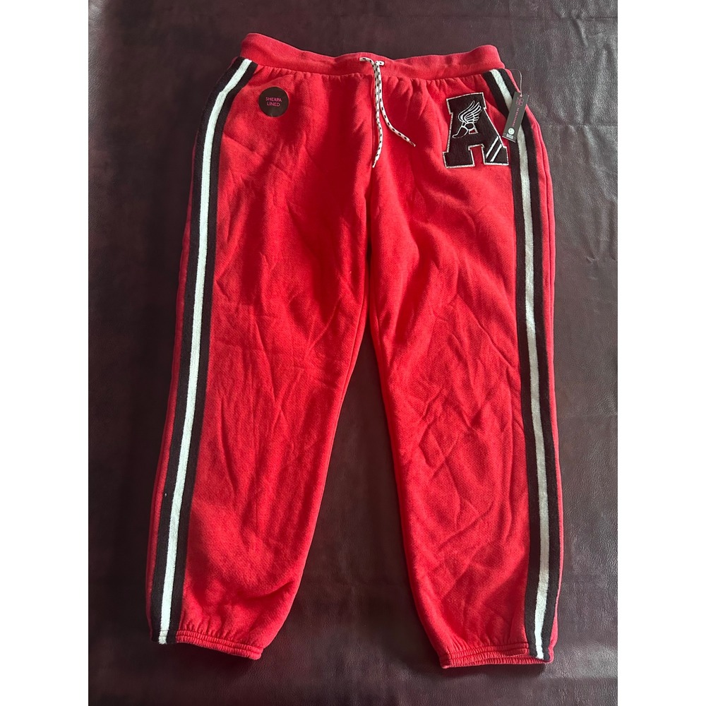 No Boundaries Red Sherpa Lined Joggers High Rise Varsity Patch XXL 19 NWT